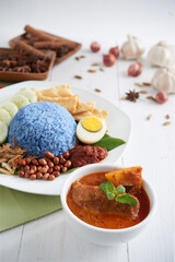 Blue Coconut Rice Nasi Lemak with Chicken Curry Set
