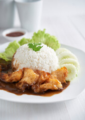 Asian Style Black Pepper Fish Fillet Served with Rice