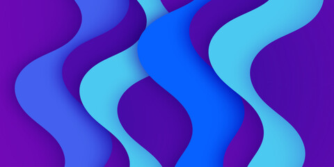 Abstract blue and purple papercut wave pattern background. Simple fluid overlap shapes design. Cool banner element design.