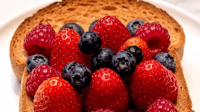 Freshly Baked Toast Topped with Juicy Mixed Berries and Strawberries for