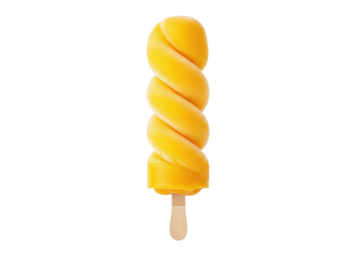 Isolated yellow swirl ice pop on a stick refreshing treat for a hot summer day delight