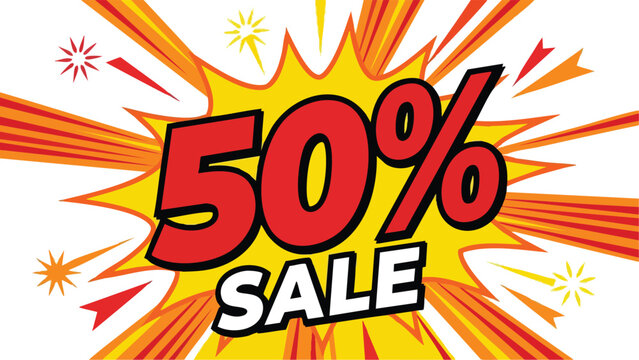 50 Percent Sale Pop Art Explosion Dynamic Discount Banner