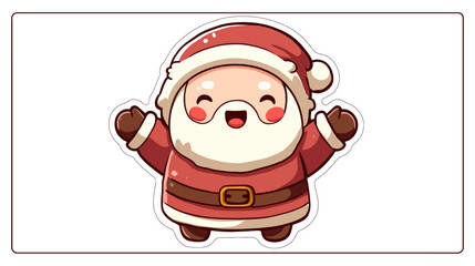 Cute Christmas Santa Claus character sticker, kawaii festive cartoon illustration, cheerful holiday mascot design isolated on white