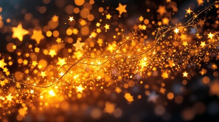 Magic Golden Abstract Background with Sparkling Lights