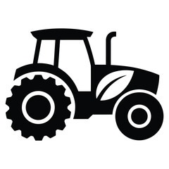 Obraz premium Black tractor with leaf logo isolated on white background, symbolizing sustainable agriculture and ecofriendly farming practices