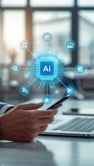 Futuristic AI Workspace on a Desk