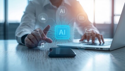 Futuristic AI Workspace on a Desk