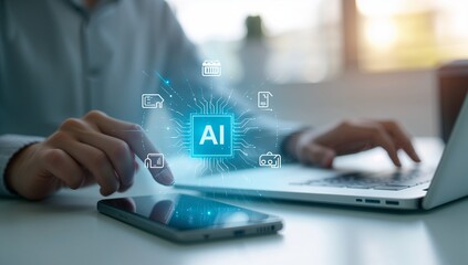 Futuristic AI Workspace on a Desk