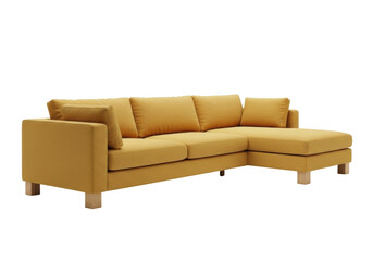 Isolated couch with modular sectional and chaise lounge in golden yellow color fabric
