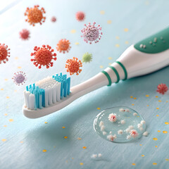Oral Hygiene Challenge: Microbes, Germs & Bacteria on Toothbrush. Dental Health Concern. on transparent background