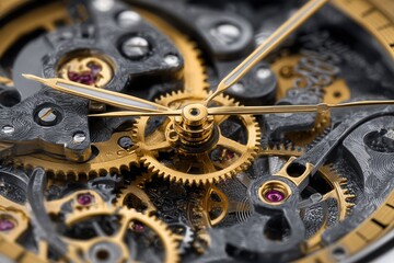 Intricate close-up of a mechanical watch movement showcasing golden gears, silver components, and delicate craftsmanship, highlighting the beauty of horology and precision engineering