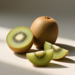 Set of fresh kiwi fruit whole, half and cut slice illustration.
