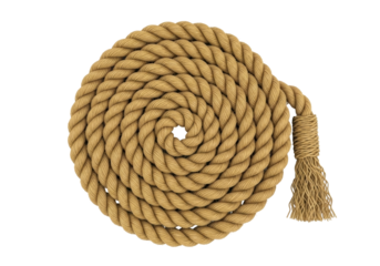 Isolated circular rope design, arranged in spiral form with tassel, ready for use in designs