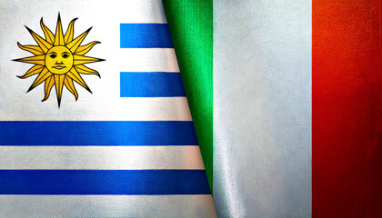 イタリアの国旗とウルグアイの国旗(Italy flag & Uruguay flag.)
