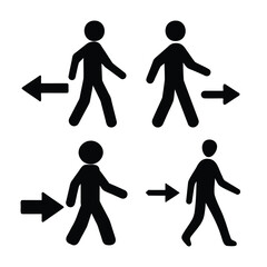 Pedestrian navigation icons with directional arrows for guidance
