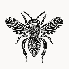 Fototapeta premium Intricate black bee illustration on white background vector design