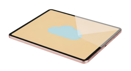 Isolated tablet device displaying cloud computing icon, modern electronic technology