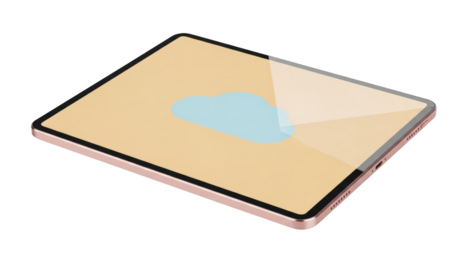 Isolated tablet device displaying cloud computing icon, modern electronic technology