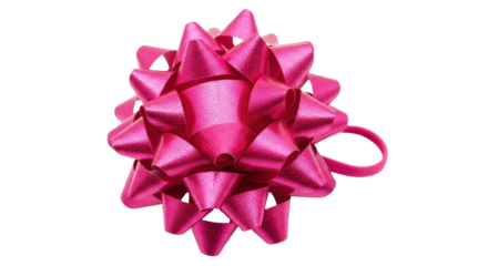 Isolated shiny pink gift bow with a pull string, decoration for birthdays and special occasions