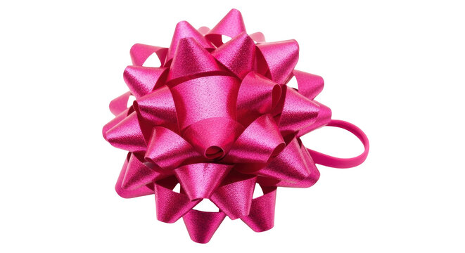 Isolated shiny pink gift bow with a pull string, decoration for birthdays and special occasions