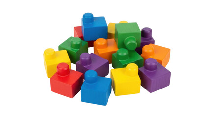 Isolated multi-colored building blocks in a pile, kids toys, learning and creative development