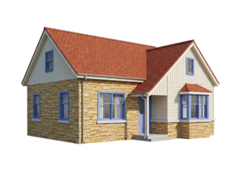 Isolated Modern Cottage House, Single Family Dwelling Exterior, Landscaping and Architectural Design