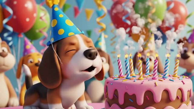 Cute cartoon beagle dog birthday party cake celebration