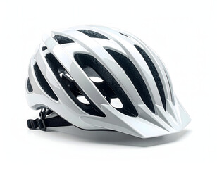Fototapeta premium Black and white plastic bicycle helmet isolated on a white background for head protection and sport safety equipment