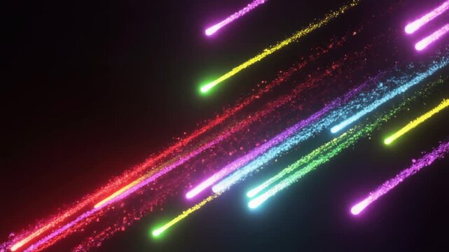 Meteor-like falling light streak in bright red, glowing intensely against a pure black backg