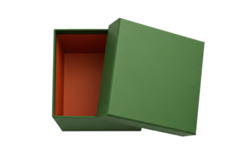 Isolated open square gift box with lid, showing interior, present packaging, container