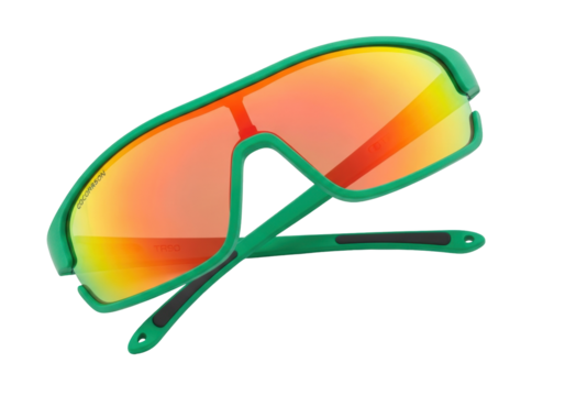 Isolated sunglasses for sports and outdoors with vibrant red orange lenses for clear vision