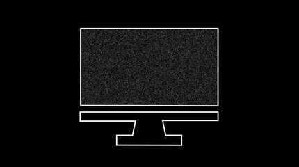Outline of a computer monitor displaying static noise on a black background screen technology - Powered by Adobe