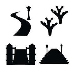 Outdoor path, stairs, fence, and abstract tree silhouettes