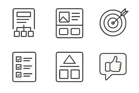 Microlearning Course Icons. Line style icons of microlearning course design: content breakdown icon, storyboard card,