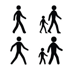 Walking human silhouettes, adult and child figure symbols.