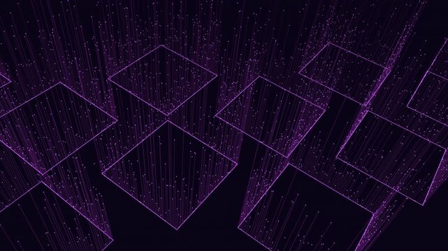 A striking black and purple grid pattern with intricate square elements and intersecting lines, exuding a dark yet elegant and sophisticated vibe