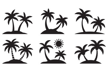 Tropical island palm tree silhouette icon on white background
