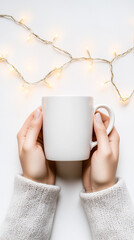 Winter Greeting Scene with Cozy Coffee and Warm Lights