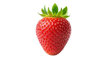 Isolated beautiful fresh red strawberry with green leaves, delicious and nutritious fruit