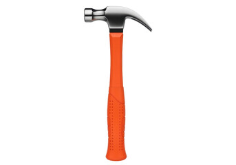 Isolated chrome claw hammer with orange handle. Carpentry, construction tool, close up