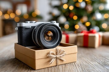 Retro camera gift for christmas holiday season