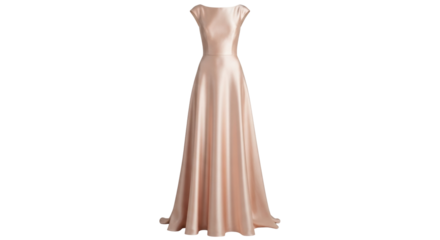 Isolated blush satin evening dress with A-line silhouette for a formal occasion wear