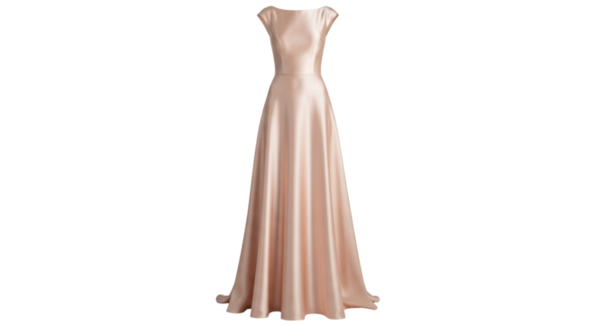 Isolated blush satin evening dress with A-line silhouette for a formal occasion wear