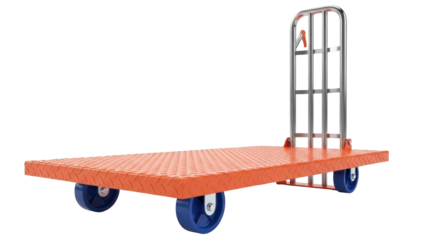 Isolated orange utility platform cart for materials handling and delivery work supply equipment