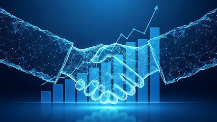 Digital handshake symbolizing business growth and partnership