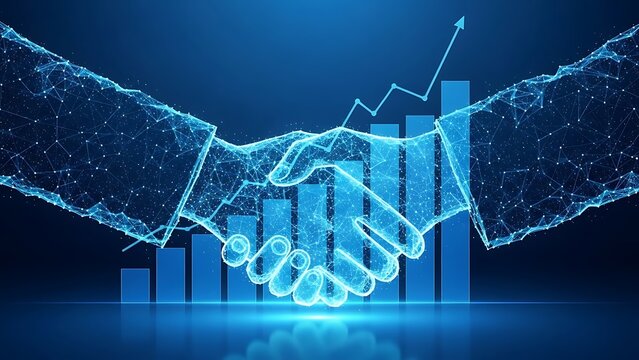 Digital handshake symbolizing business growth and partnership