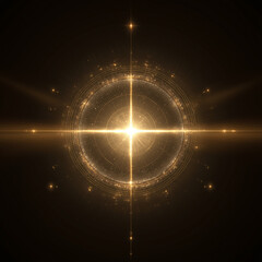 radiant circular design with a glowing golden light at its center, surrounded by intricate details and symmetrical patterns. It conveys a sense of energy, illumination, and balance, making it visually