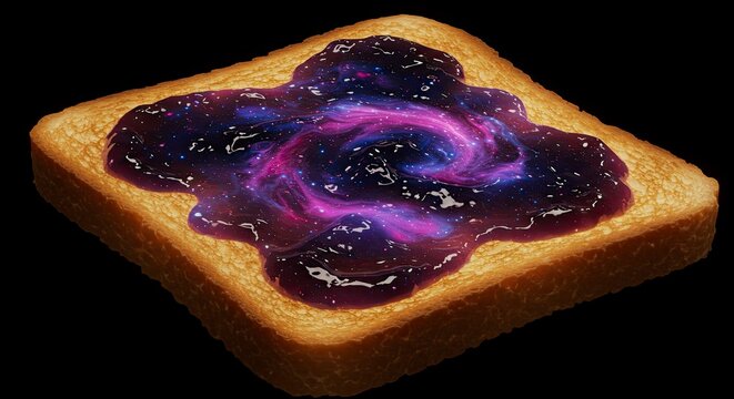 Toast with galaxy jam spread on black background concept art