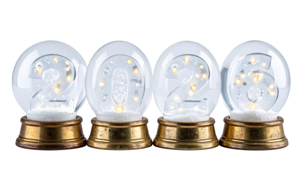  Snow Globe 2026 Holiday Scene Miniature transparent background - Powered by Adobe