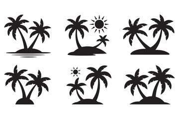 Obraz premium Tropical island palm tree silhouette icon on white background 